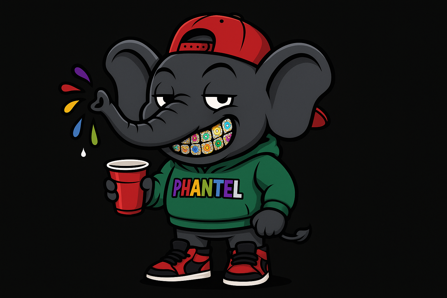 Elefantino altezzoso con scritta PHANTEL colorata